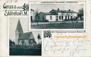 Gruß aus Stäbelow. Gastwirtschaft Brümmer. Radfahrerstation. 1900 gelaufen